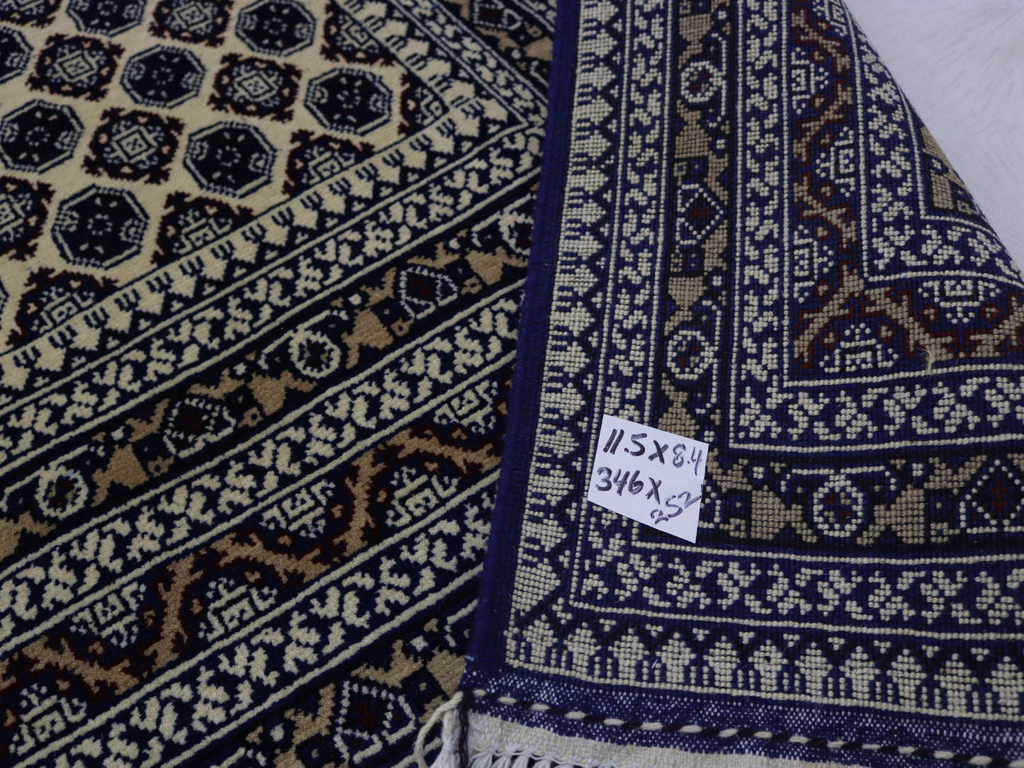 9x12ft Beige Blue Bokhara Rug- khawaja Roshnaye Design