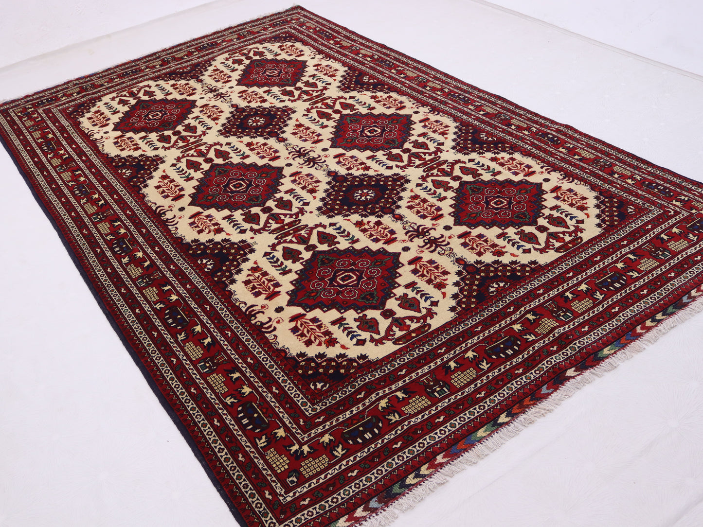 7x10 ft Handmade Afghan geomatric zirkhaki Rug –