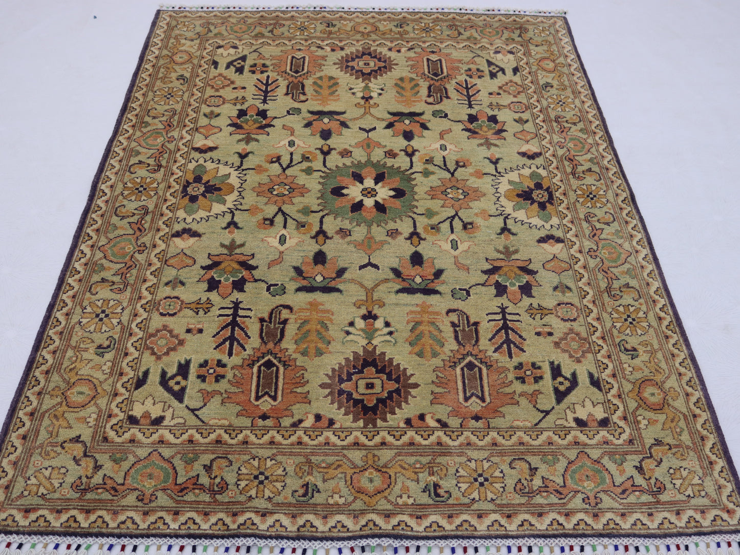 4×6 ft Stunning Light green Hand knotted Kazak Rug,