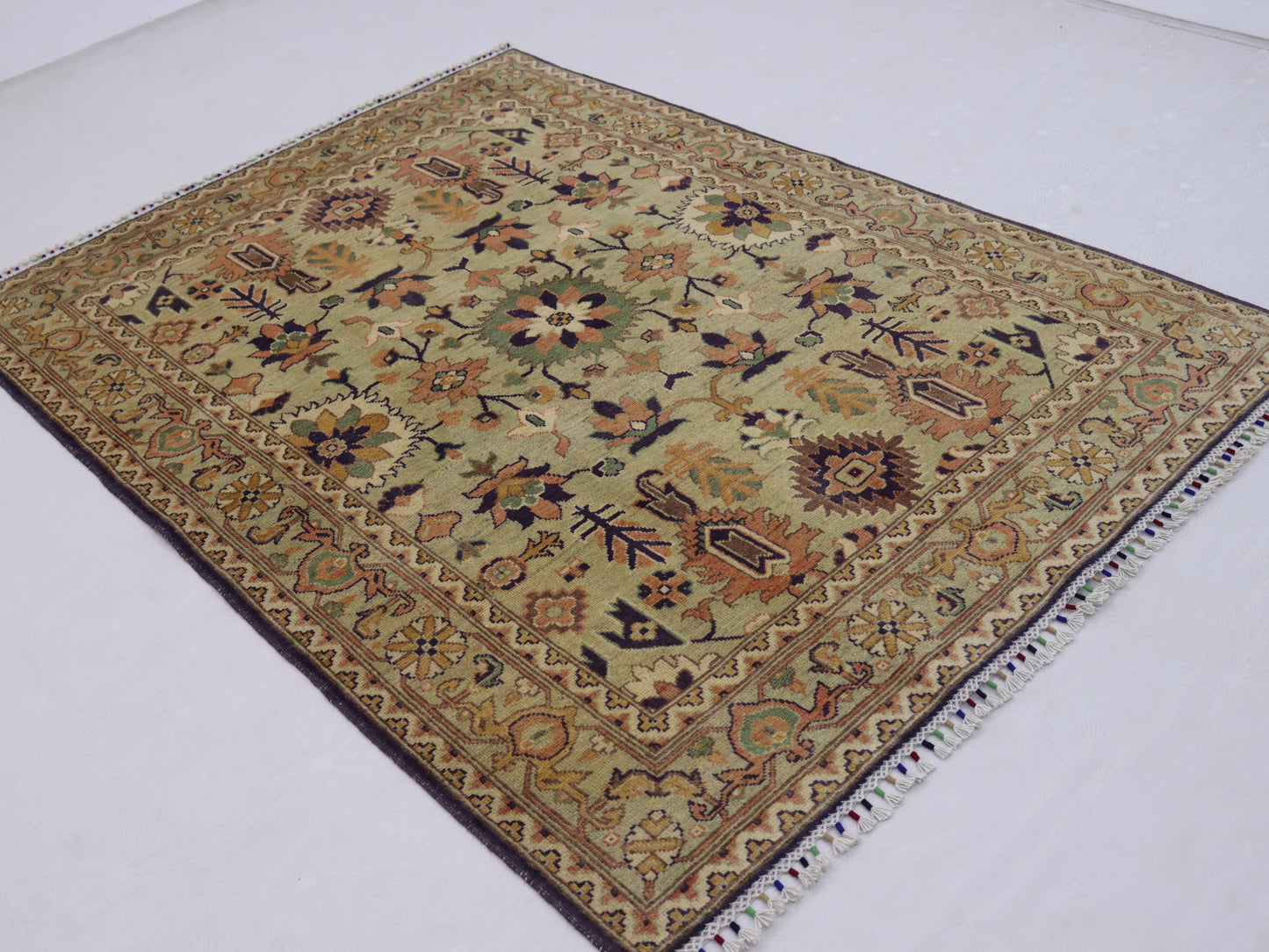 4×6 ft Stunning Light green Hand knotted Kazak Rug,