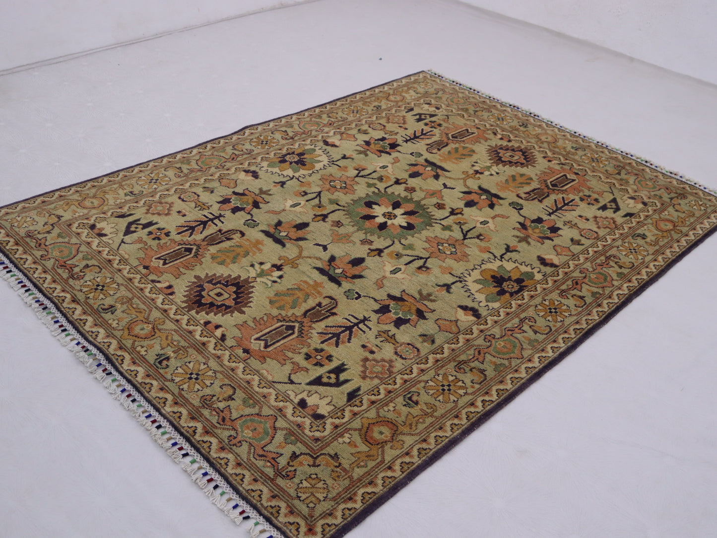 4×6 ft Stunning Light green Hand knotted Kazak Rug,