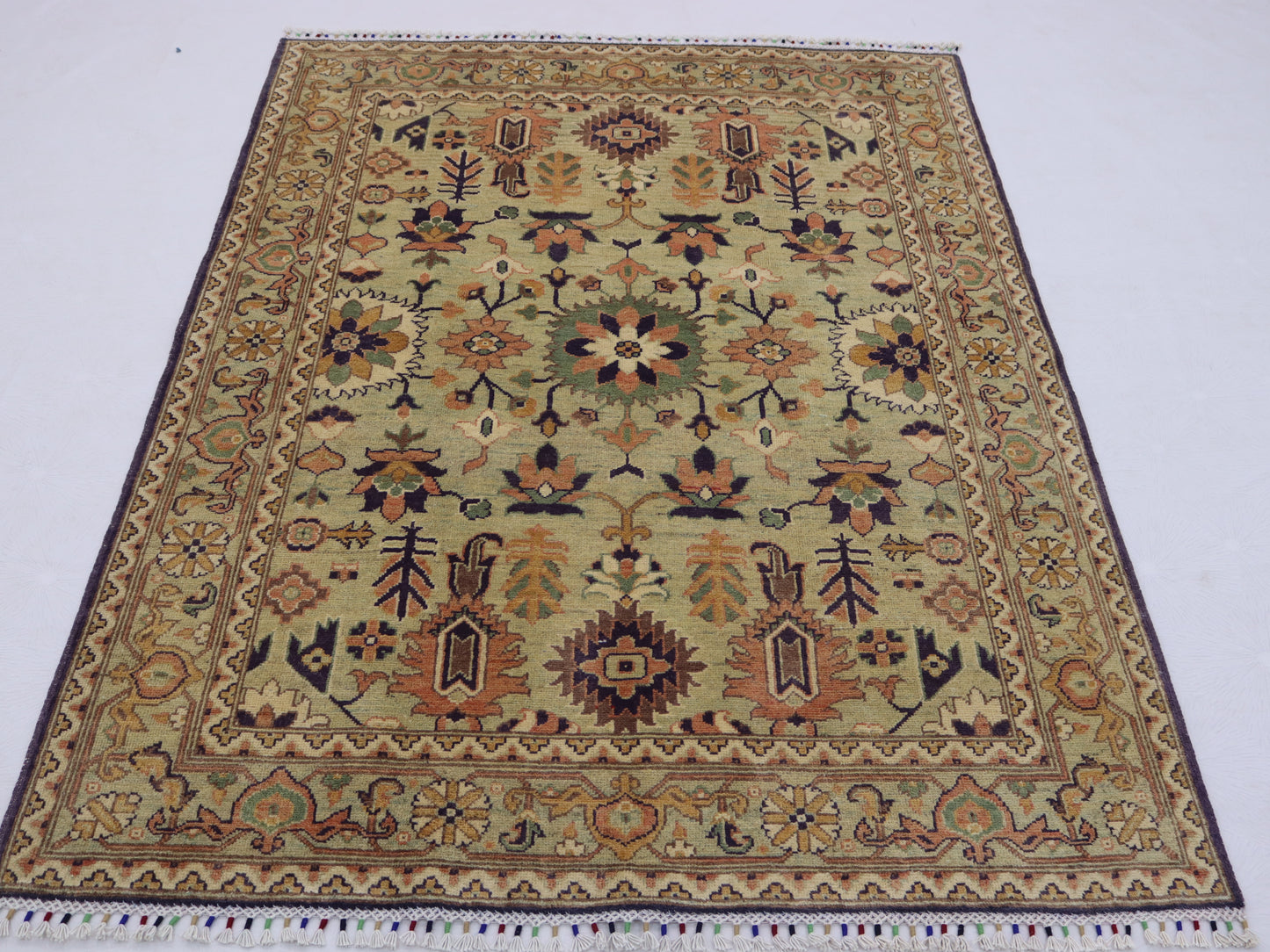 4×6 ft Stunning Light green Hand knotted Kazak Rug,