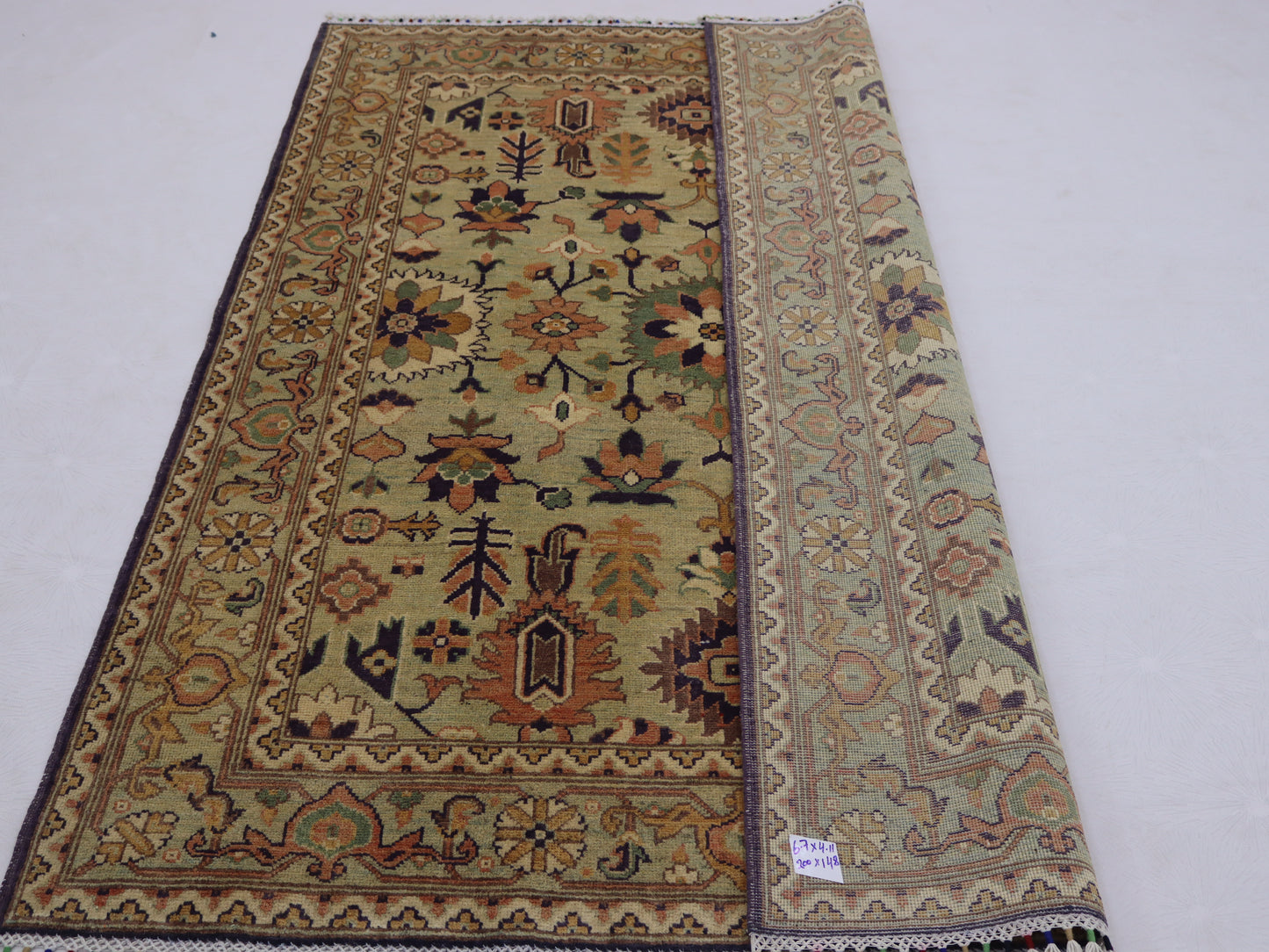 4×6 ft Stunning Light green Hand knotted Kazak Rug,