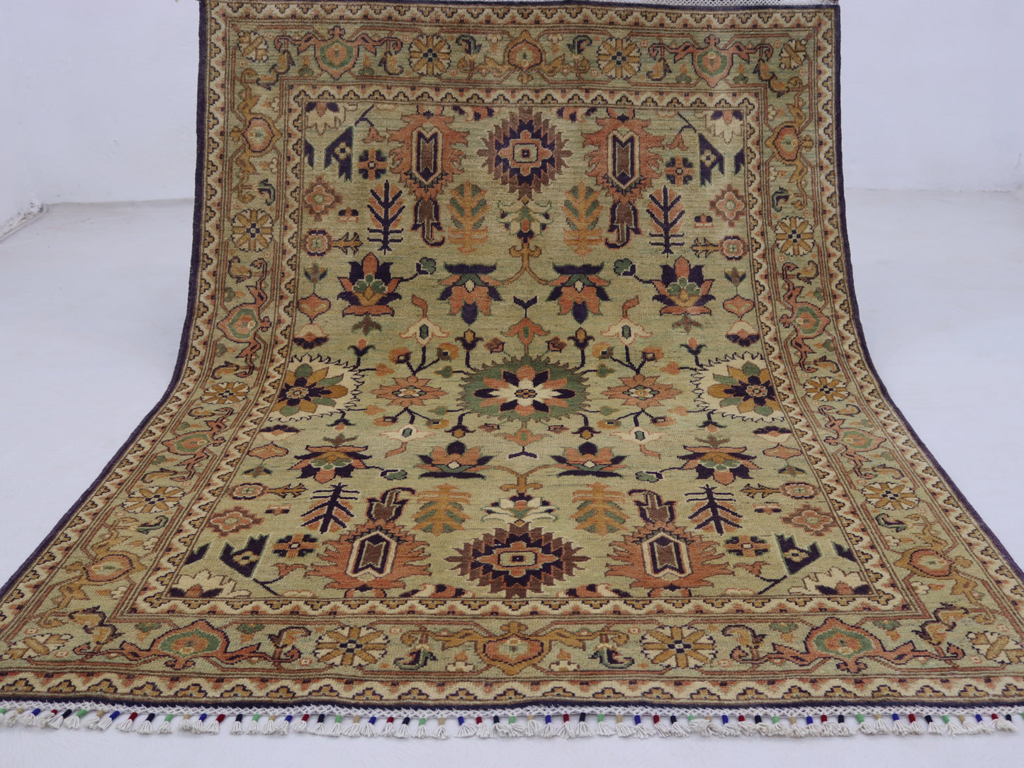 4×6 ft Stunning Light green Hand knotted Kazak Rug,