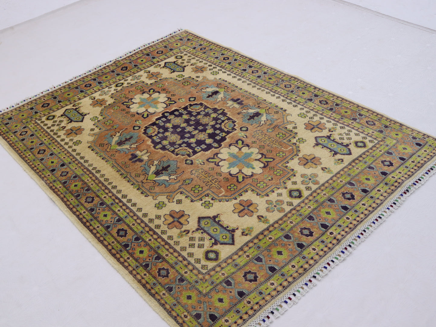 4x6 ft Kazak Rug -Caucasian Afghan Hand knotted Natural dyes Wool Area Rug - Oriental Soft Boho Rug