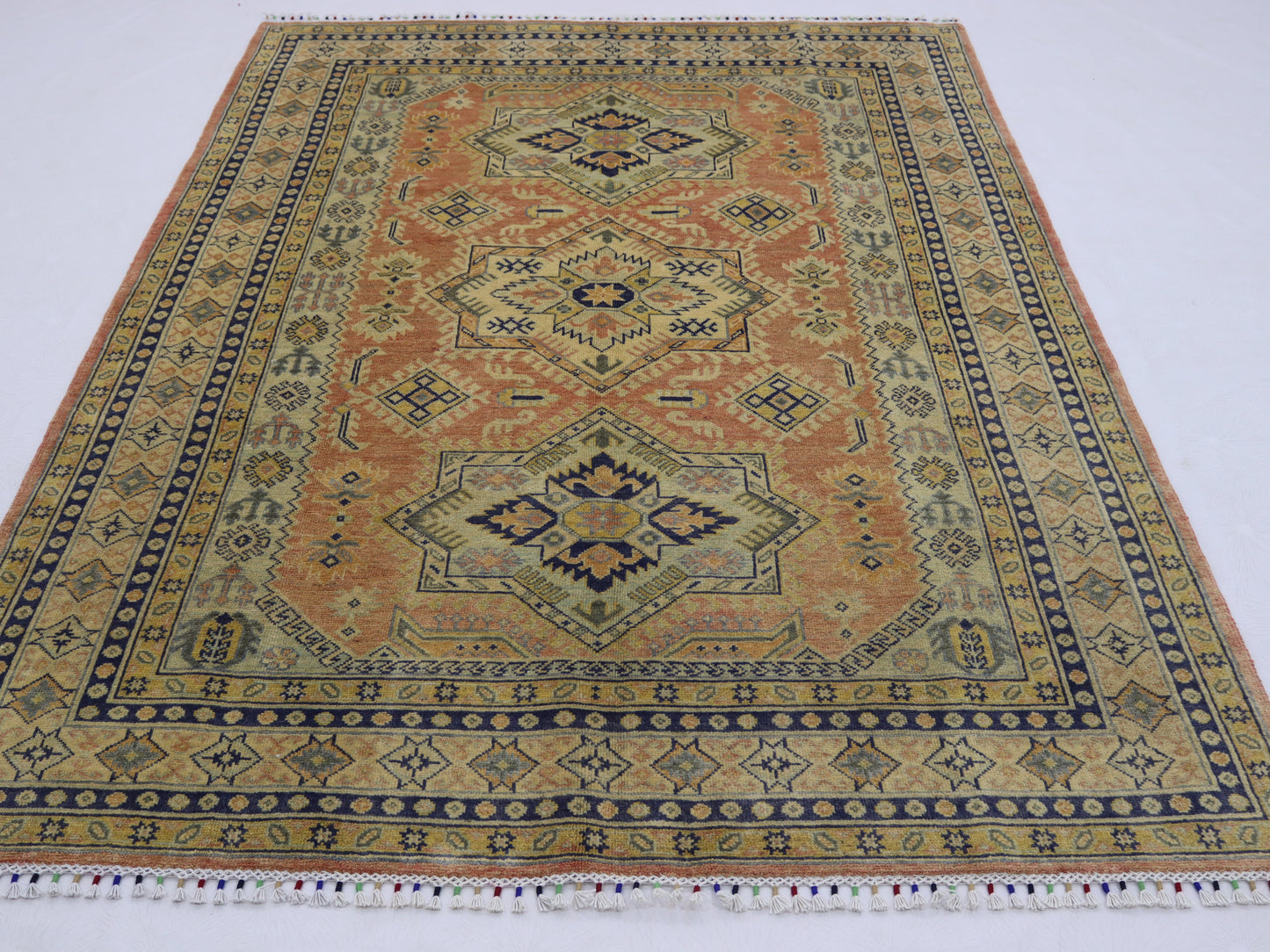 6x7 ft royan color Kazak Area Rug Handmade Kazak Geometric Turkmen Rug-