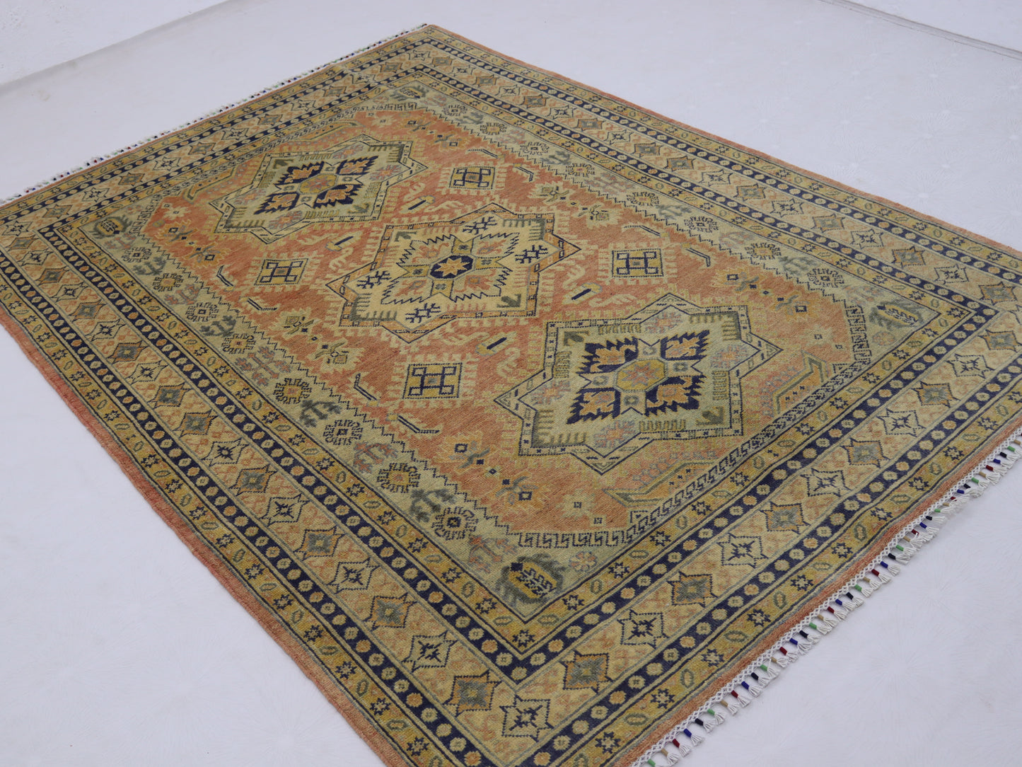 6x7 ft royan color Kazak Area Rug Handmade Kazak Geometric Turkmen Rug-