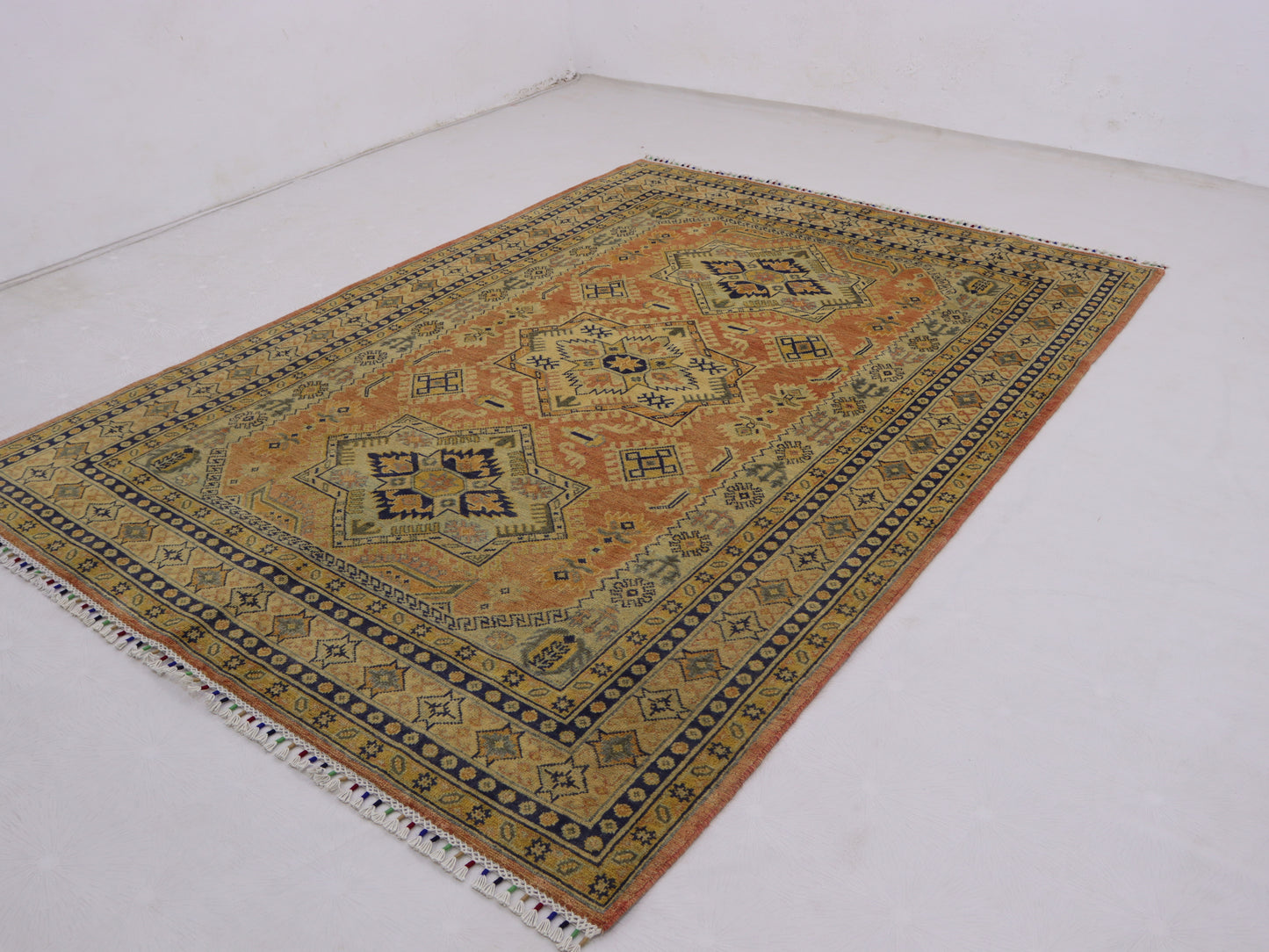 6x7 ft royan color Kazak Area Rug Handmade Kazak Geometric Turkmen Rug-