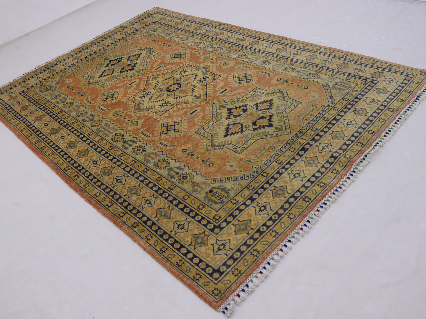 6x7 ft royan color Kazak Area Rug Handmade Kazak Geometric Turkmen Rug-