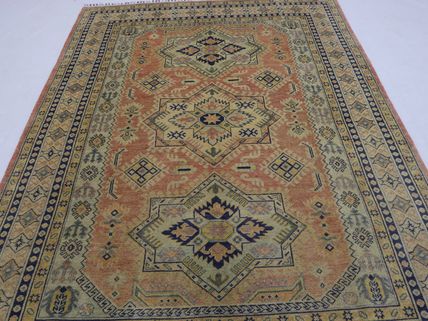 6x7 ft royan color Kazak Area Rug Handmade Kazak Geometric Turkmen Rug-