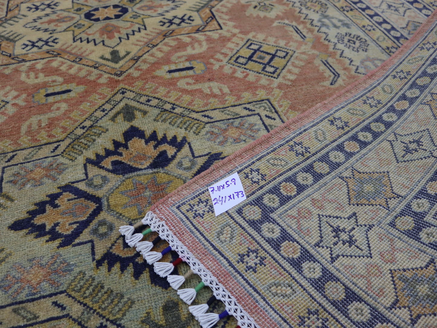 6x7 ft royan color Kazak Area Rug Handmade Kazak Geometric Turkmen Rug-