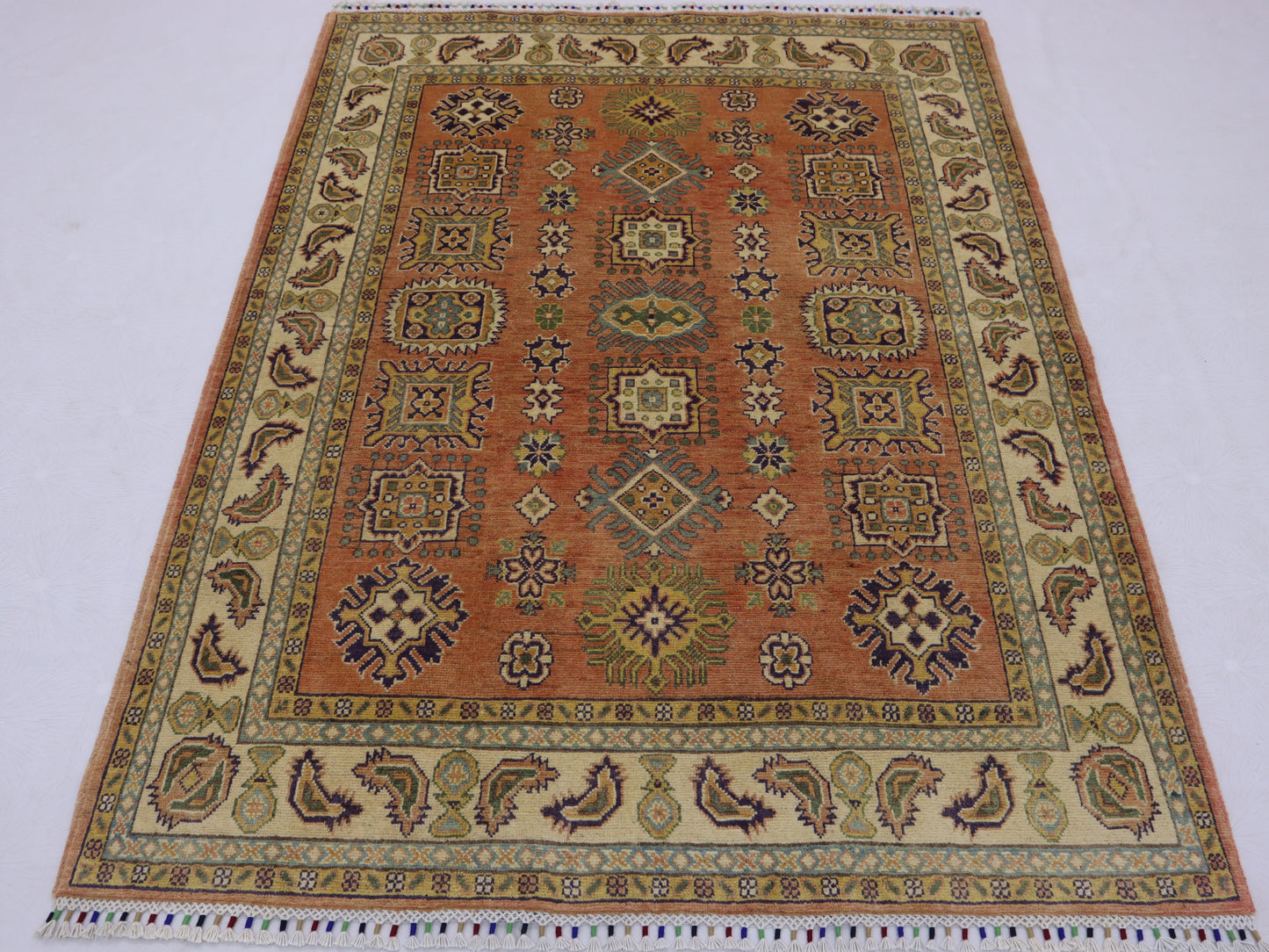 4x6 ft Afghan hand knotted kazak Area Rug- Wool and Veg Dye