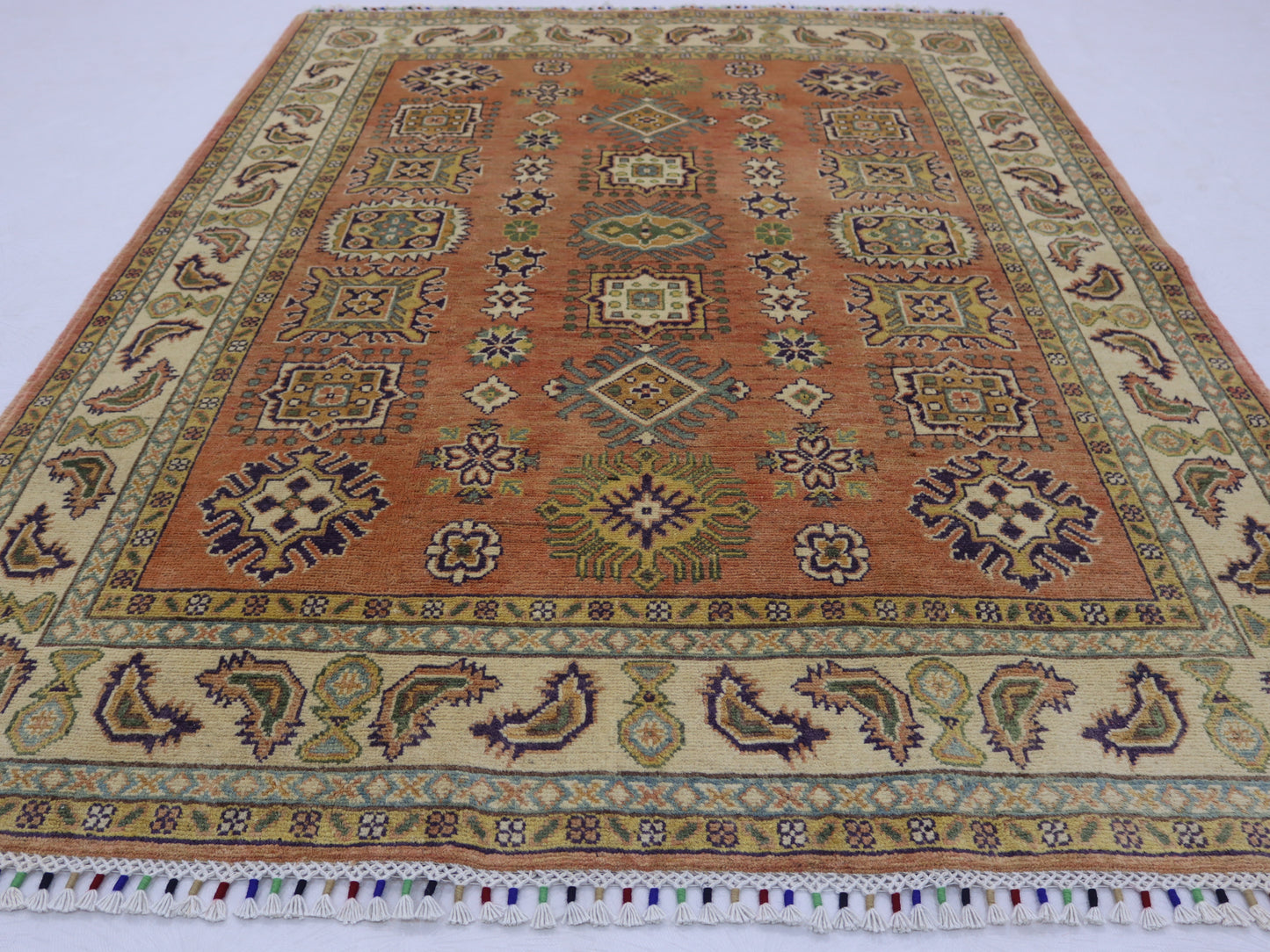 4x6 ft Afghan hand knotted kazak Area Rug- Wool and Veg Dye