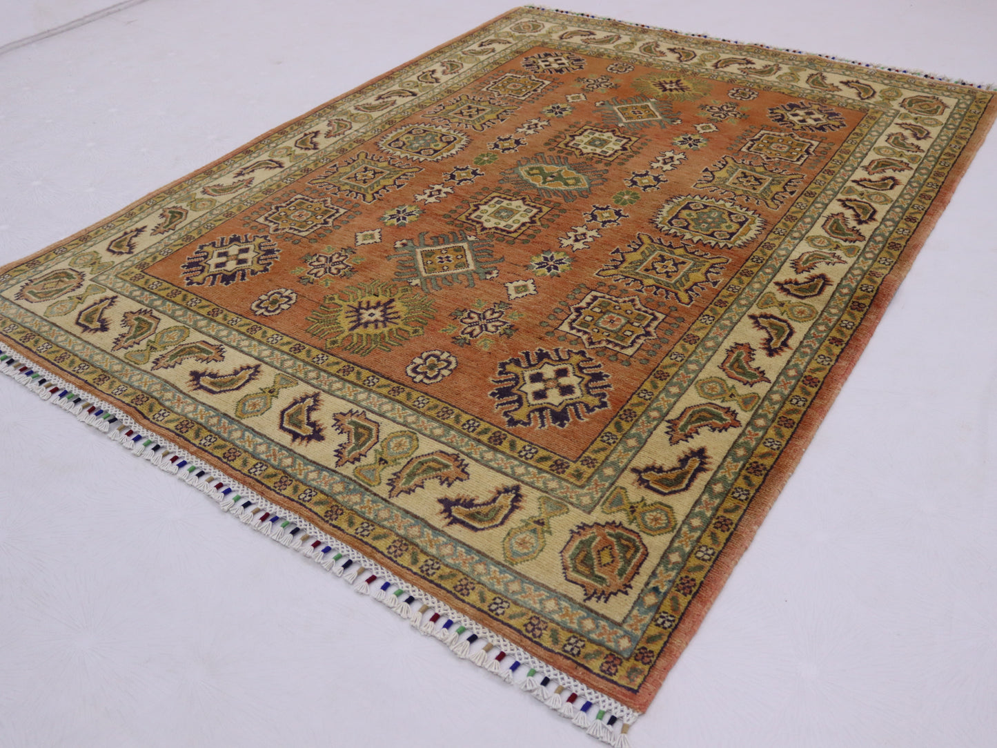 4x6 ft Afghan hand knotted kazak Area Rug- Wool and Veg Dye