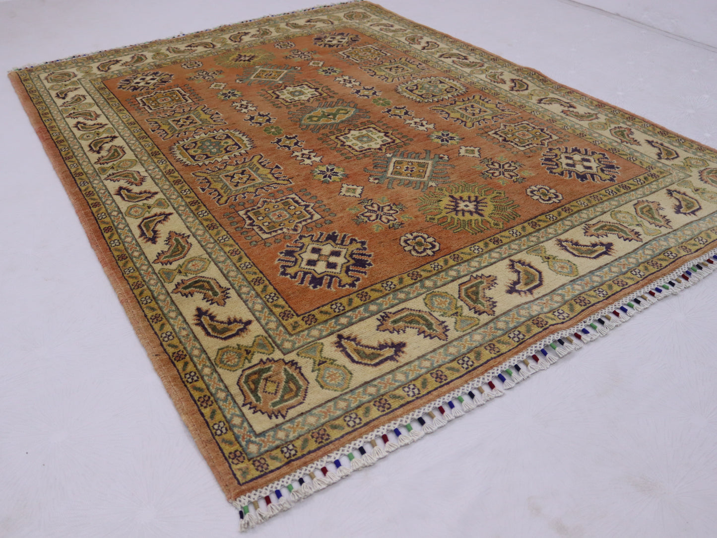 4x6 ft Afghan hand knotted kazak Area Rug- Wool and Veg Dye