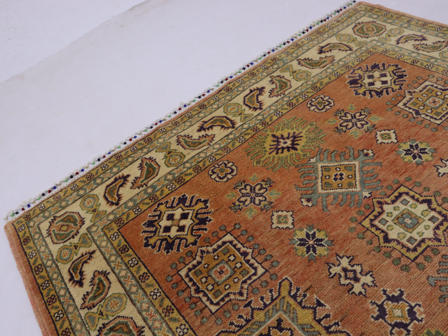 4x6 ft Afghan hand knotted kazak Area Rug- Wool and Veg Dye