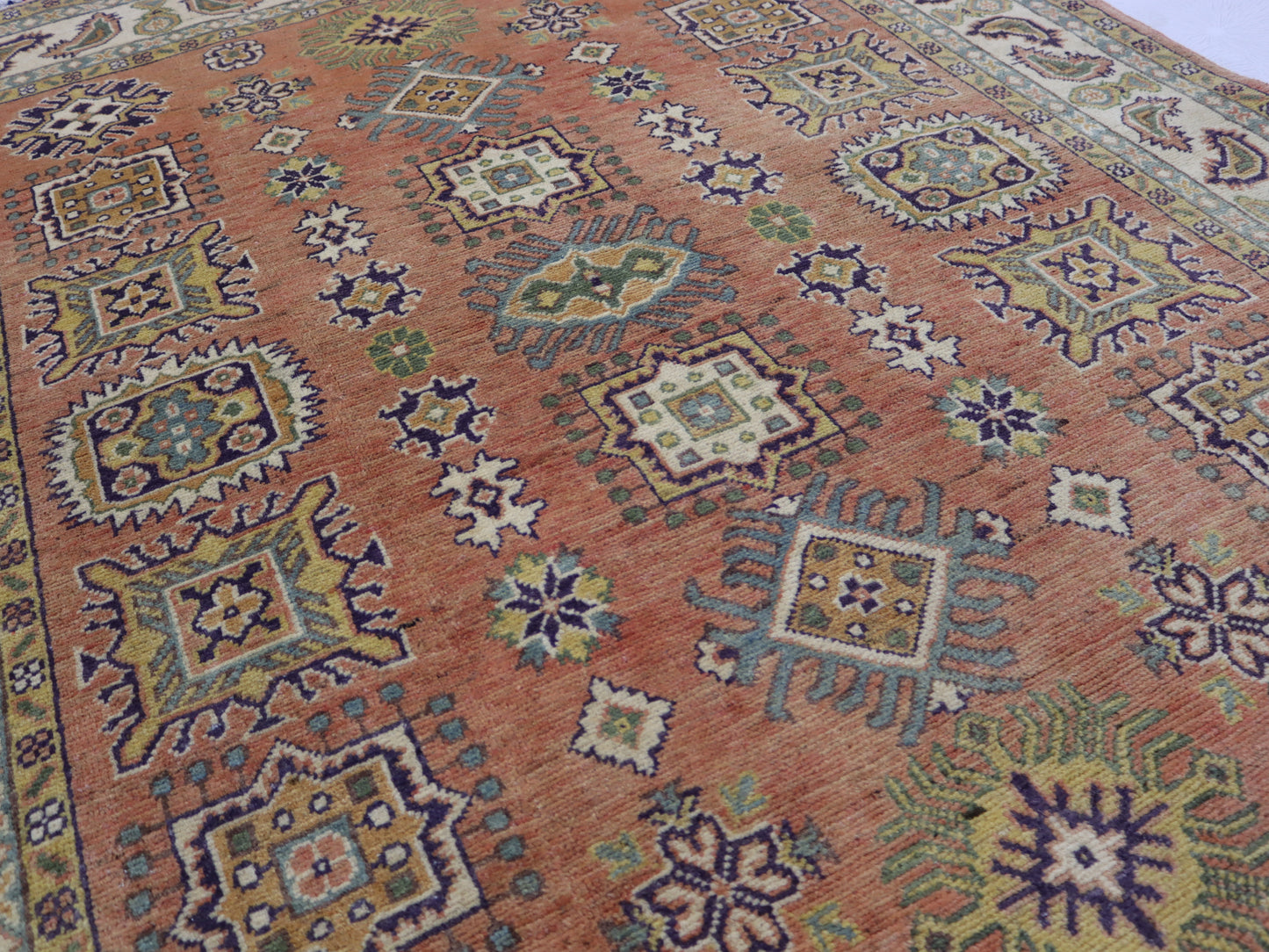 4x6 ft Afghan hand knotted kazak Area Rug- Wool and Veg Dye
