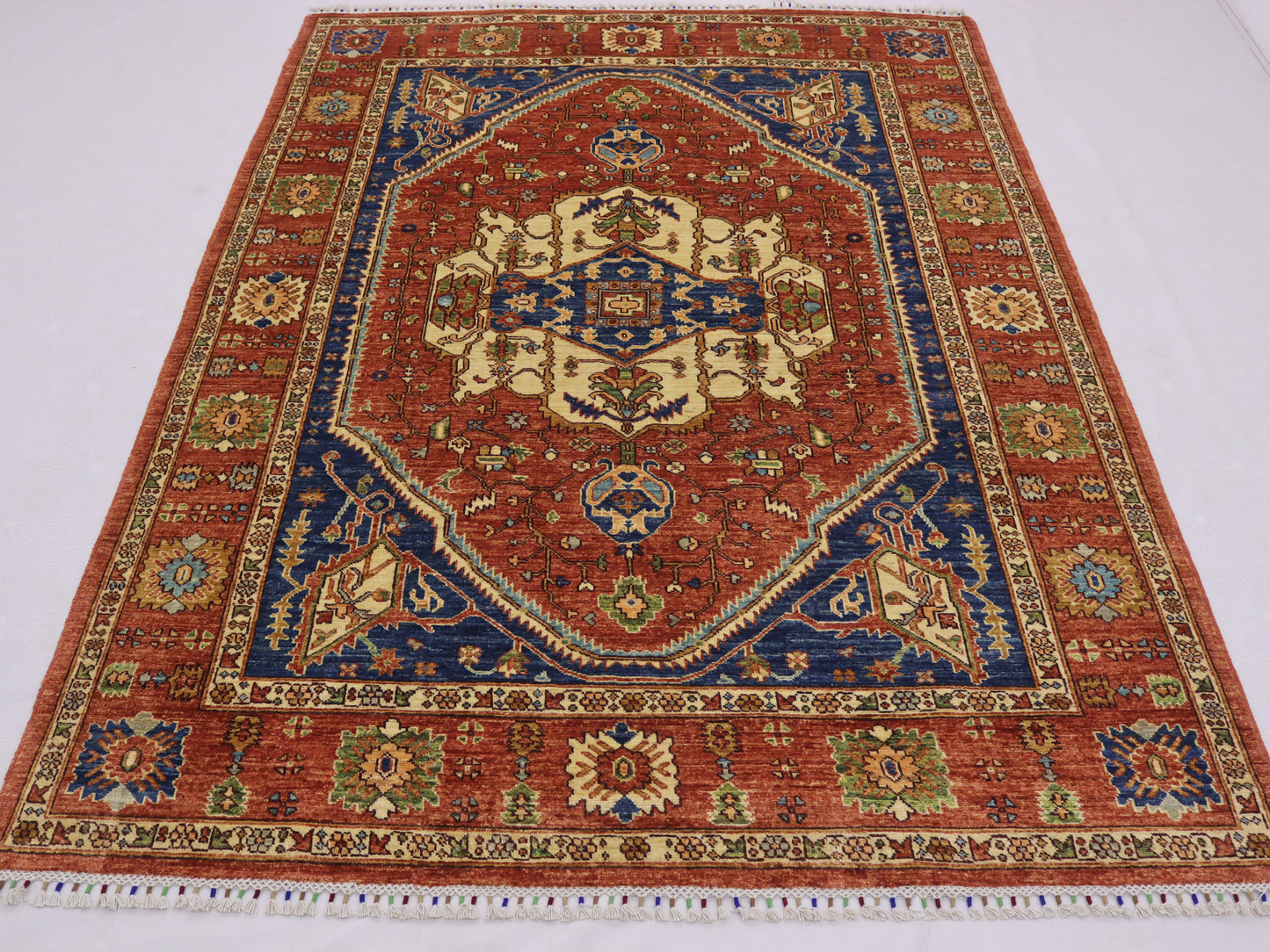 6x8 ft Afghan High quality persian design Heriz Rug,Royan Navy Blue Red Turkmen Hand Knotted Wool rug