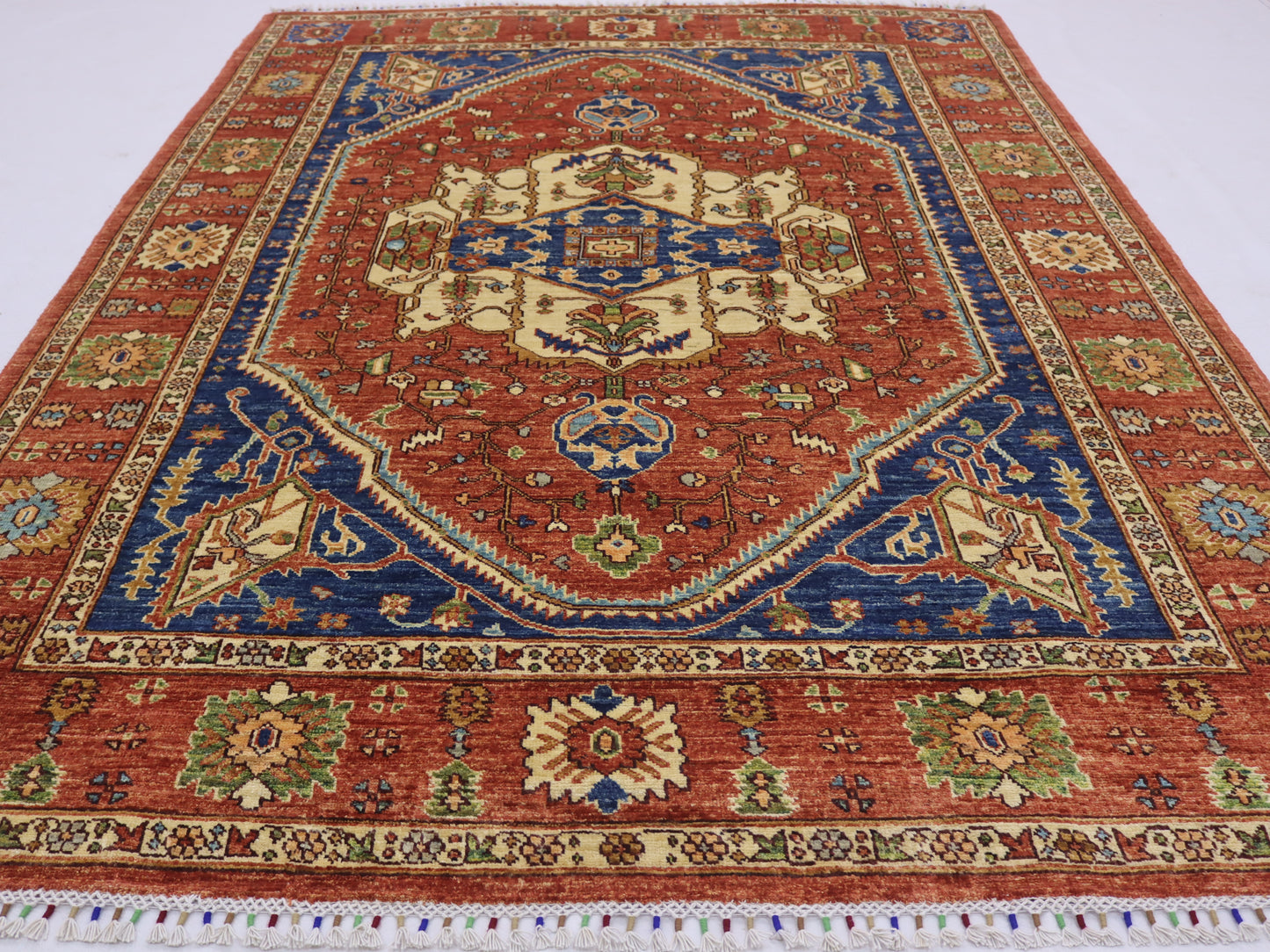6x8 ft Afghan High quality persian design Heriz Rug,Royan Navy Blue Red Turkmen Hand Knotted Wool rug