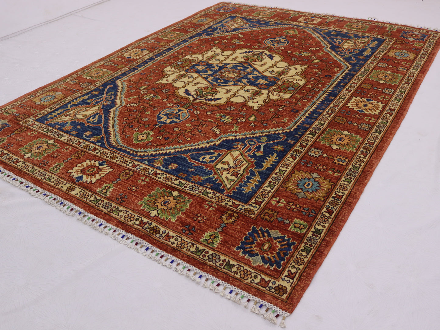 6x8 ft Afghan High quality persian design Heriz Rug,Royan Navy Blue Red Turkmen Hand Knotted Wool rug