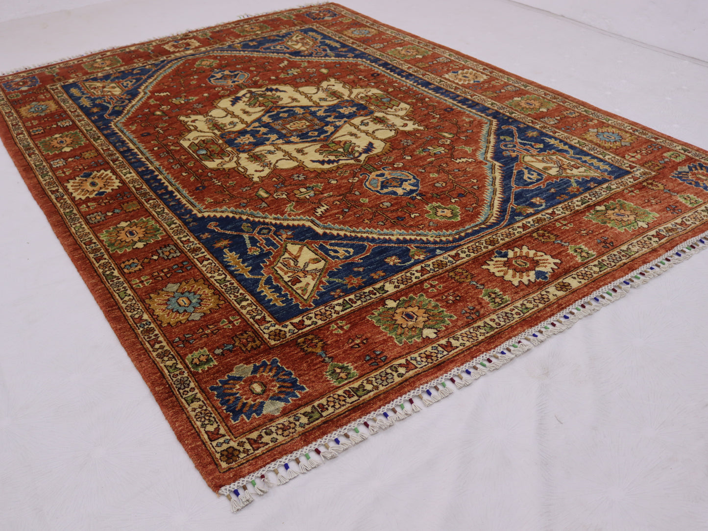 6x8 ft Afghan High quality persian design Heriz Rug,Royan Navy Blue Red Turkmen Hand Knotted Wool rug