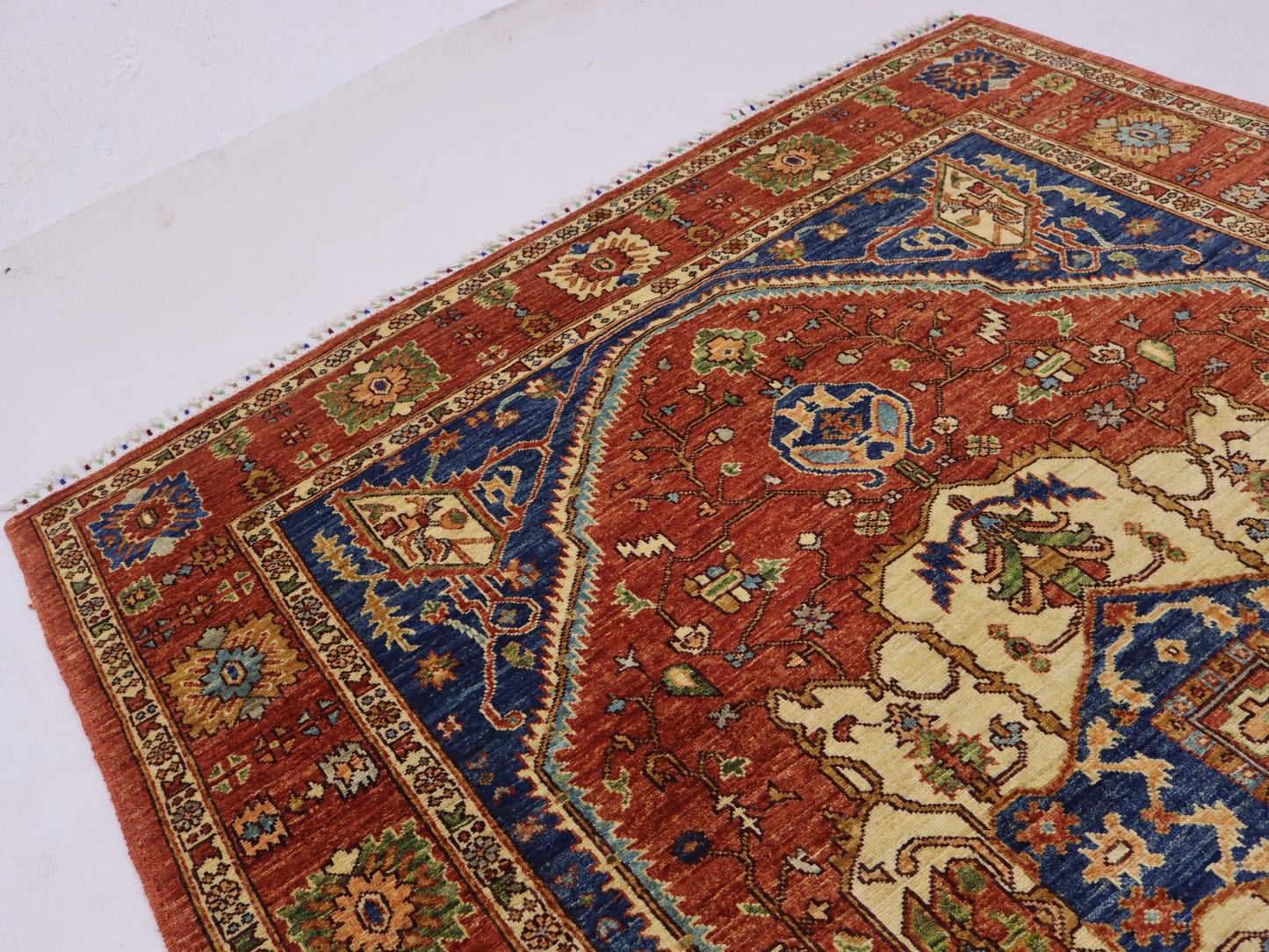 6x8 ft Afghan High quality persian design Heriz Rug,Royan Navy Blue Red Turkmen Hand Knotted Wool rug
