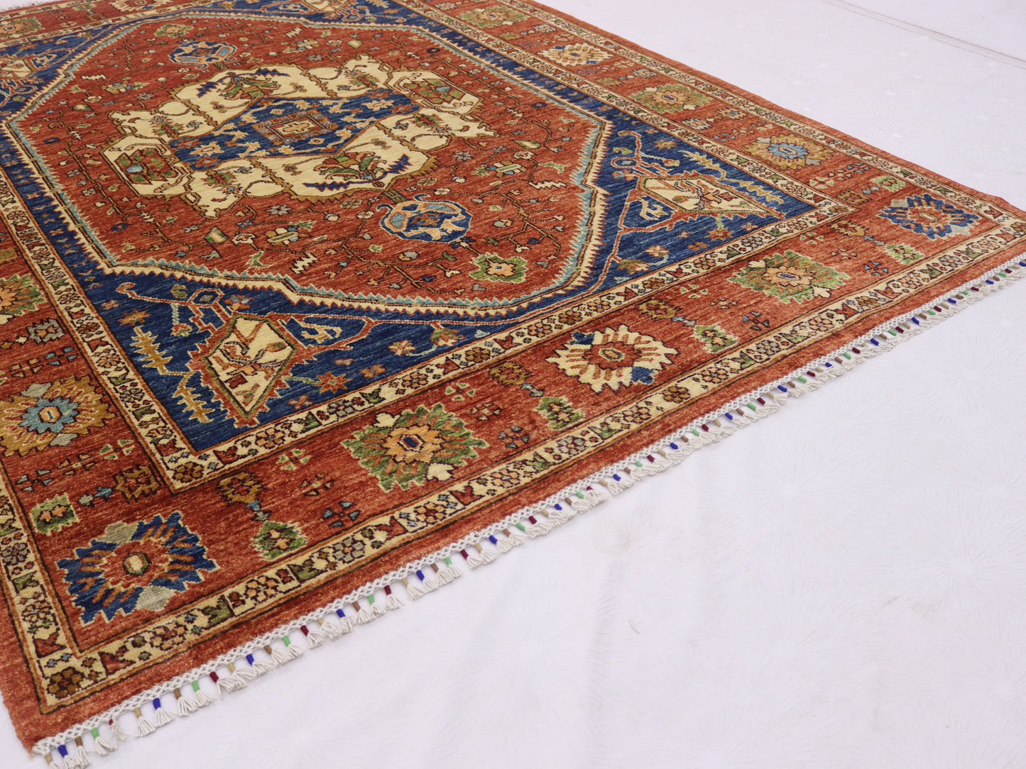 6x8 ft Afghan High quality persian design Heriz Rug,Royan Navy Blue Red Turkmen Hand Knotted Wool rug