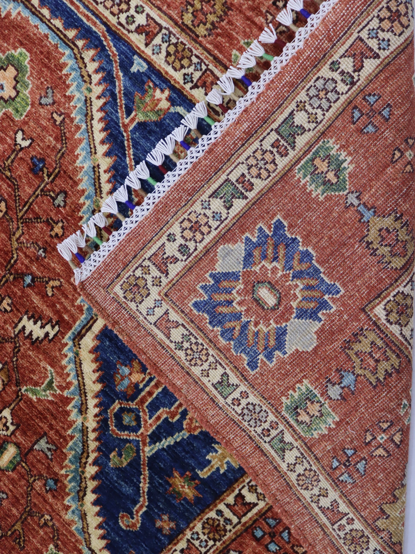 6x8 ft Afghan High quality persian design Heriz Rug,Royan Navy Blue Red Turkmen Hand Knotted Wool rug