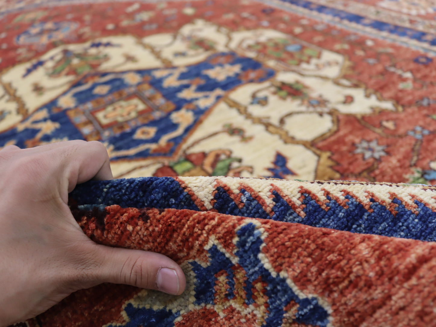 6x8 ft Afghan High quality persian design Heriz Rug,Royan Navy Blue Red Turkmen Hand Knotted Wool rug