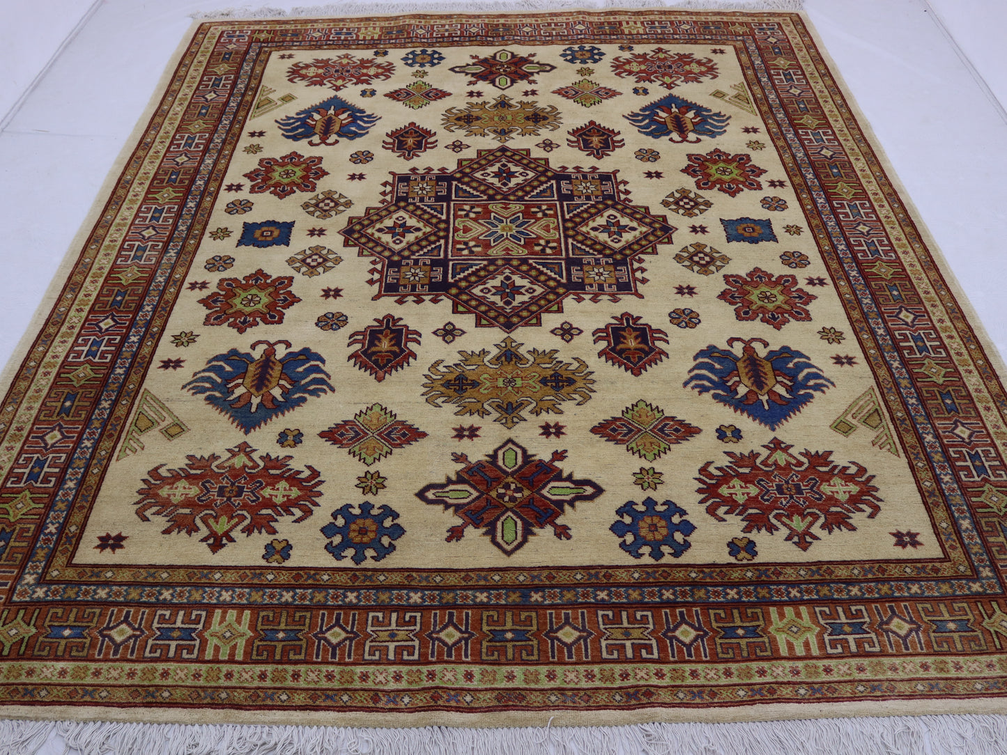 8x10 ft Afghan Handmade kazak Design Area Rug- Wool and Veg Dye