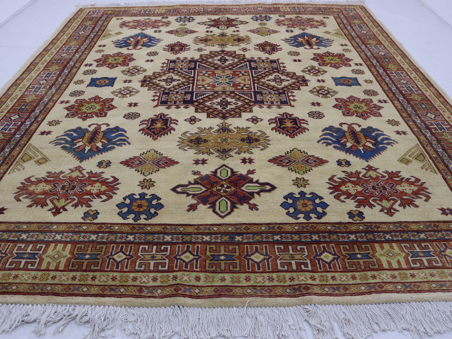 8x10 ft Afghan Handmade kazak Design Area Rug- Wool and Veg Dye