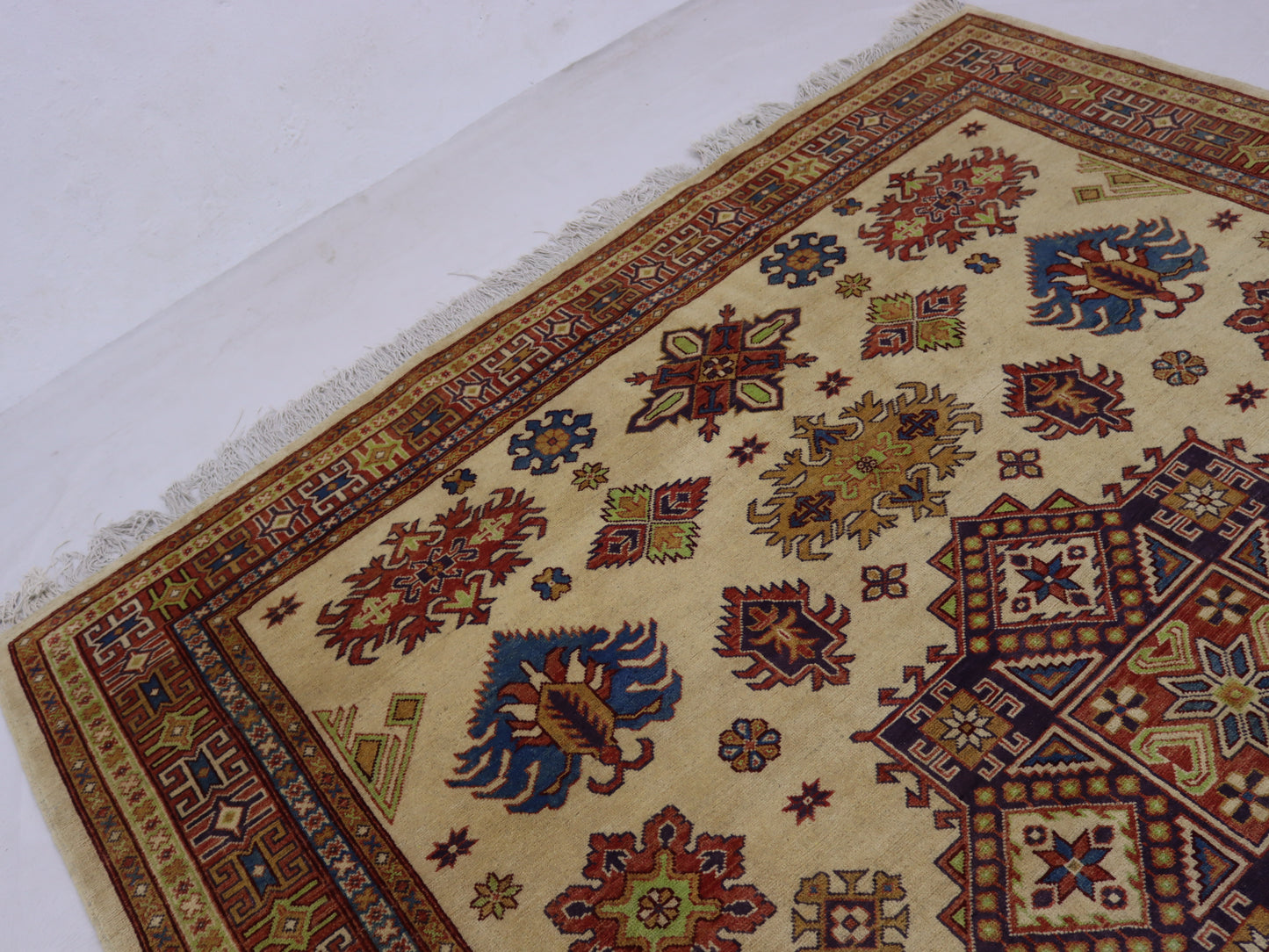8x10 ft Afghan Handmade kazak Design Area Rug- Wool and Veg Dye