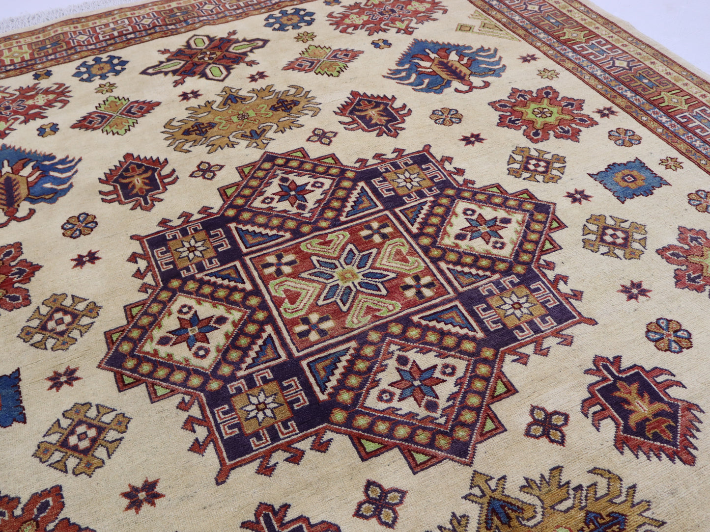 8x10 ft Afghan Handmade kazak Design Area Rug- Wool and Veg Dye