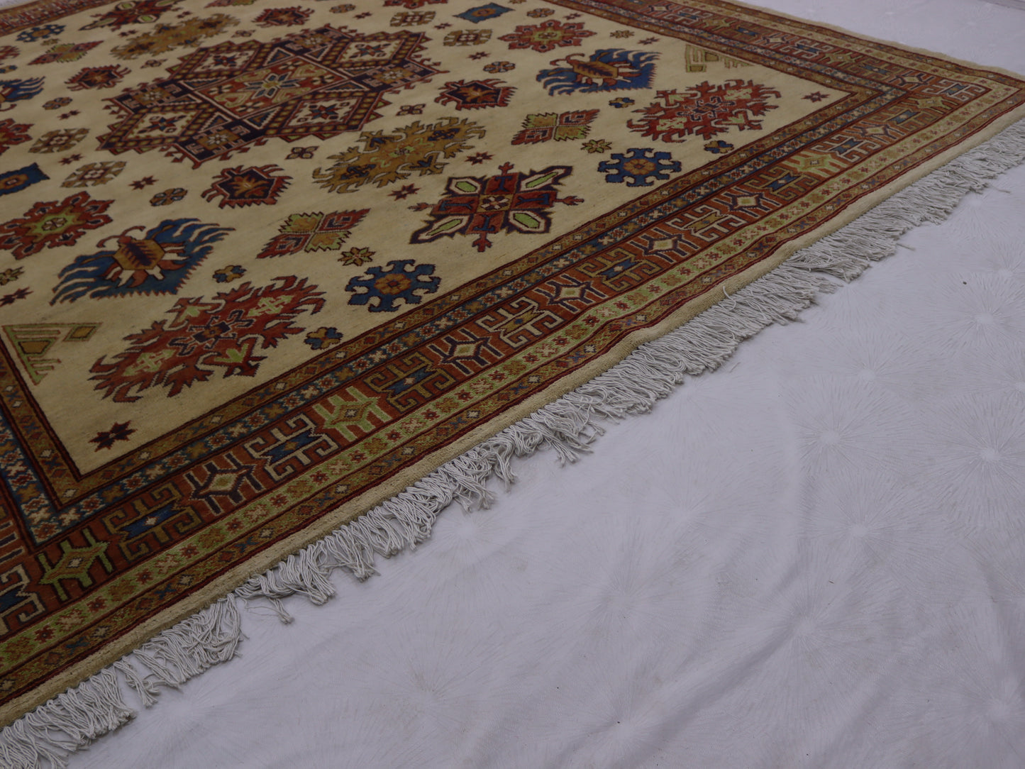 8x10 ft Afghan Handmade kazak Design Area Rug- Wool and Veg Dye