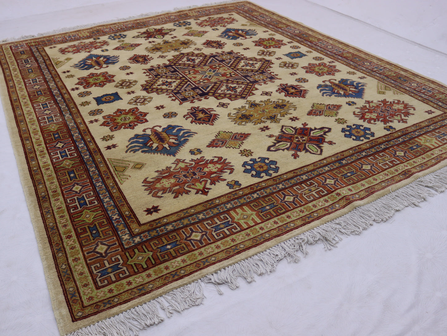 8x10 ft Afghan Handmade kazak Design Area Rug- Wool and Veg Dye