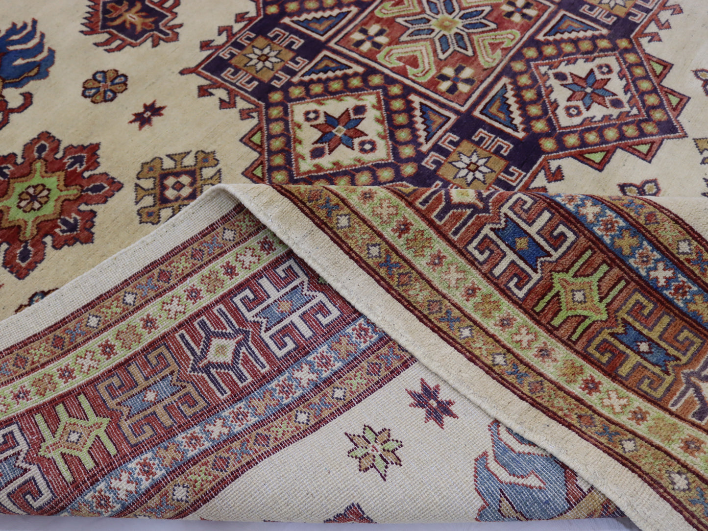 8x10 ft Afghan Handmade kazak Design Area Rug- Wool and Veg Dye