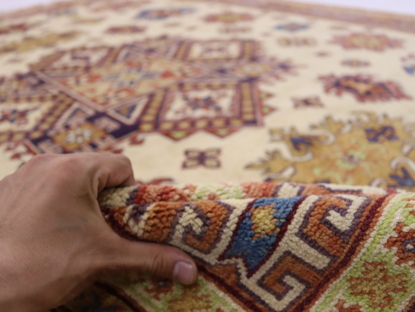8x10 ft Afghan Handmade kazak Design Area Rug- Wool and Veg Dye