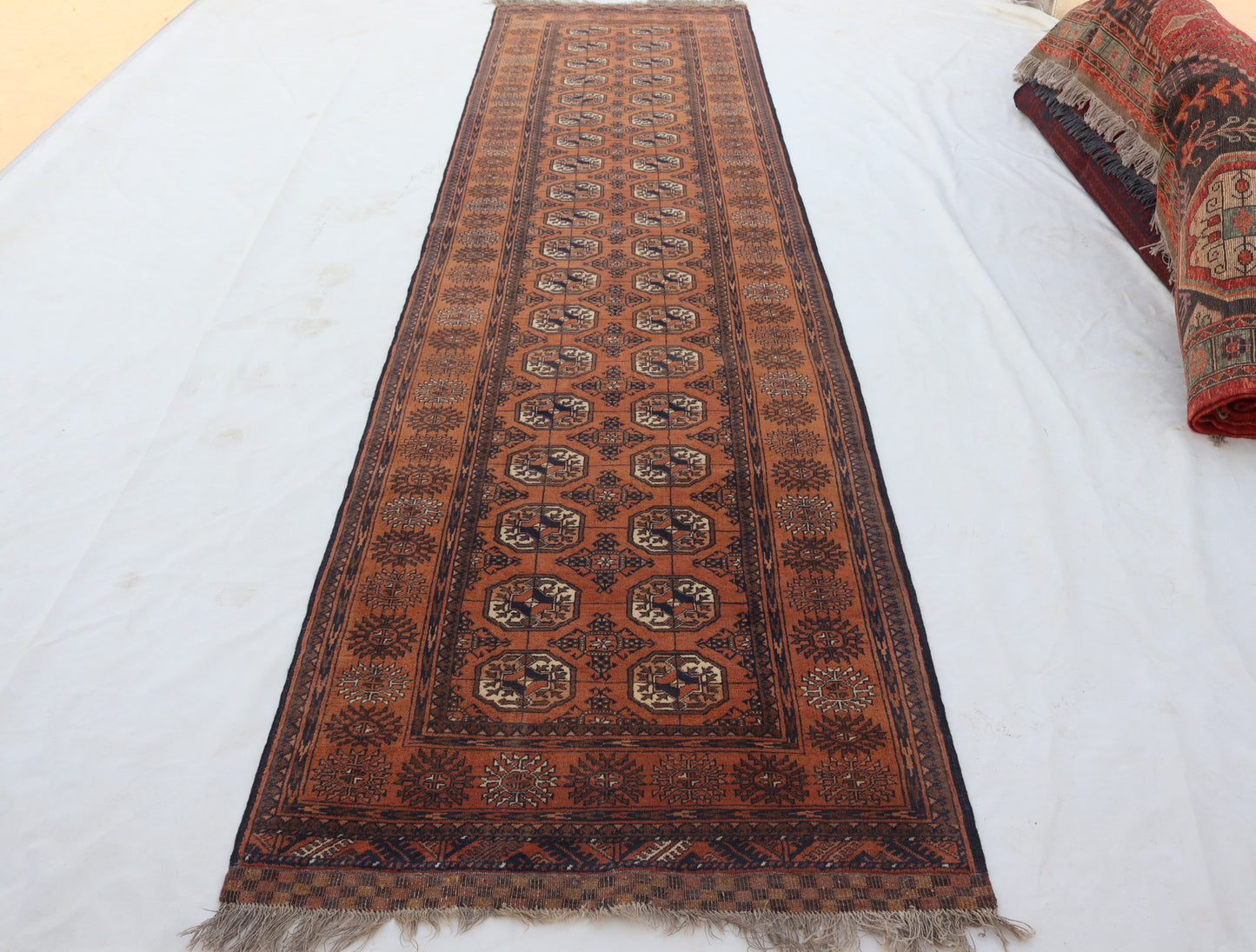 3x13 ft 1920s Antique Tekke Ahal Runner , Collectors Piece Red Vintage Ersari Rug, Afghan Oriental Turkmen Rug, One of Kind Hallway Rug