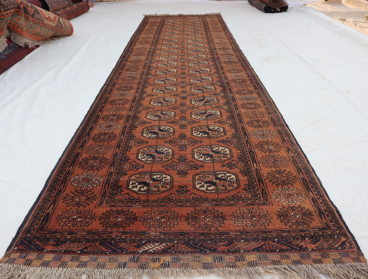 3x13 ft 1920s Antique Tekke Ahal Runner , Collectors Piece Red Vintage Ersari Rug, Afghan Oriental Turkmen Rug, One of Kind Hallway Rug