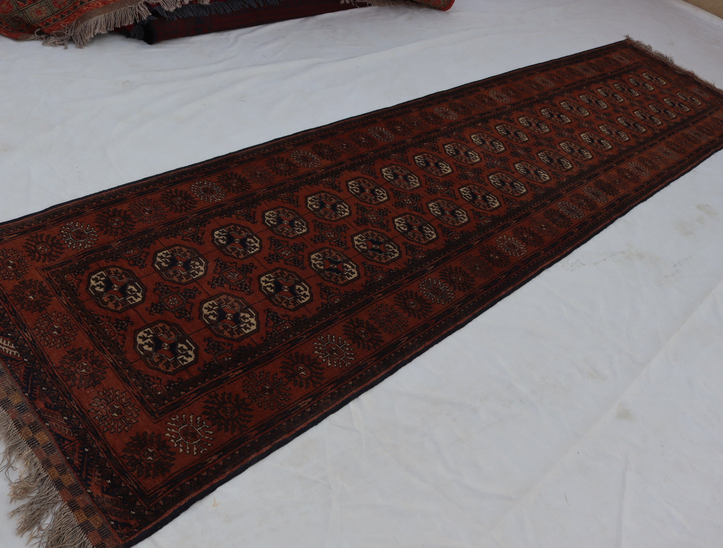 3x13 ft 1920s Antique Tekke Ahal Runner , Collectors Piece Red Vintage Ersari Rug, Afghan Oriental Turkmen Rug, One of Kind Hallway Rug