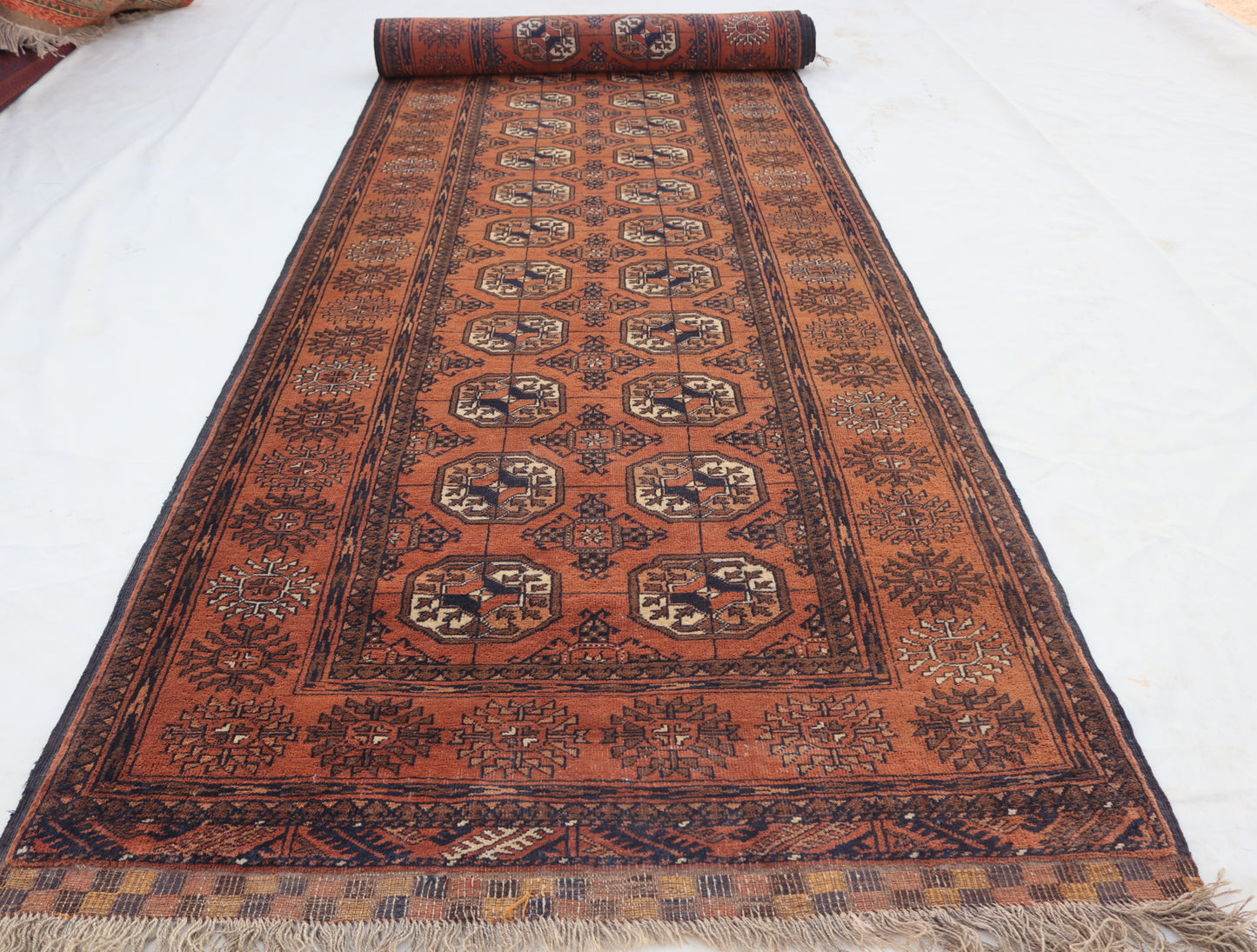 3x13 ft 1920s Antique Tekke Ahal Runner , Collectors Piece Red Vintage Ersari Rug, Afghan Oriental Turkmen Rug, One of Kind Hallway Rug