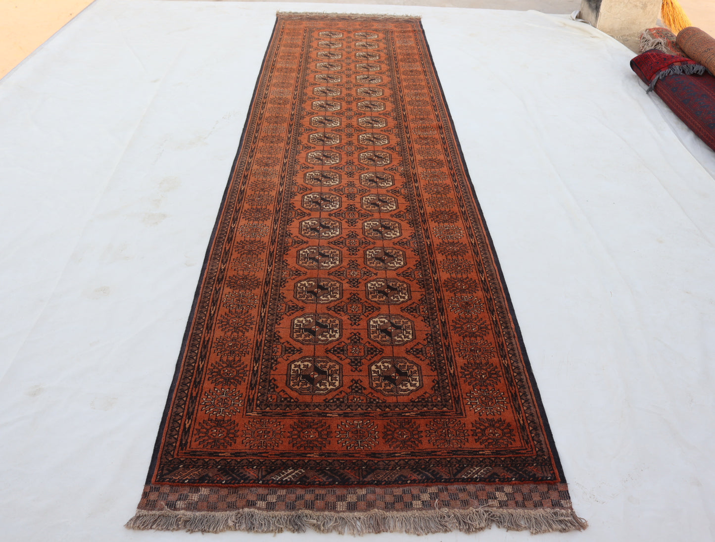 3x12 ft 1920s Antique Tekke Ahal Runner , Collectors Piece Red Vintage Ersari Rug, Afghan Oriental Turkmen Rug, One of Kind Hallway Rug