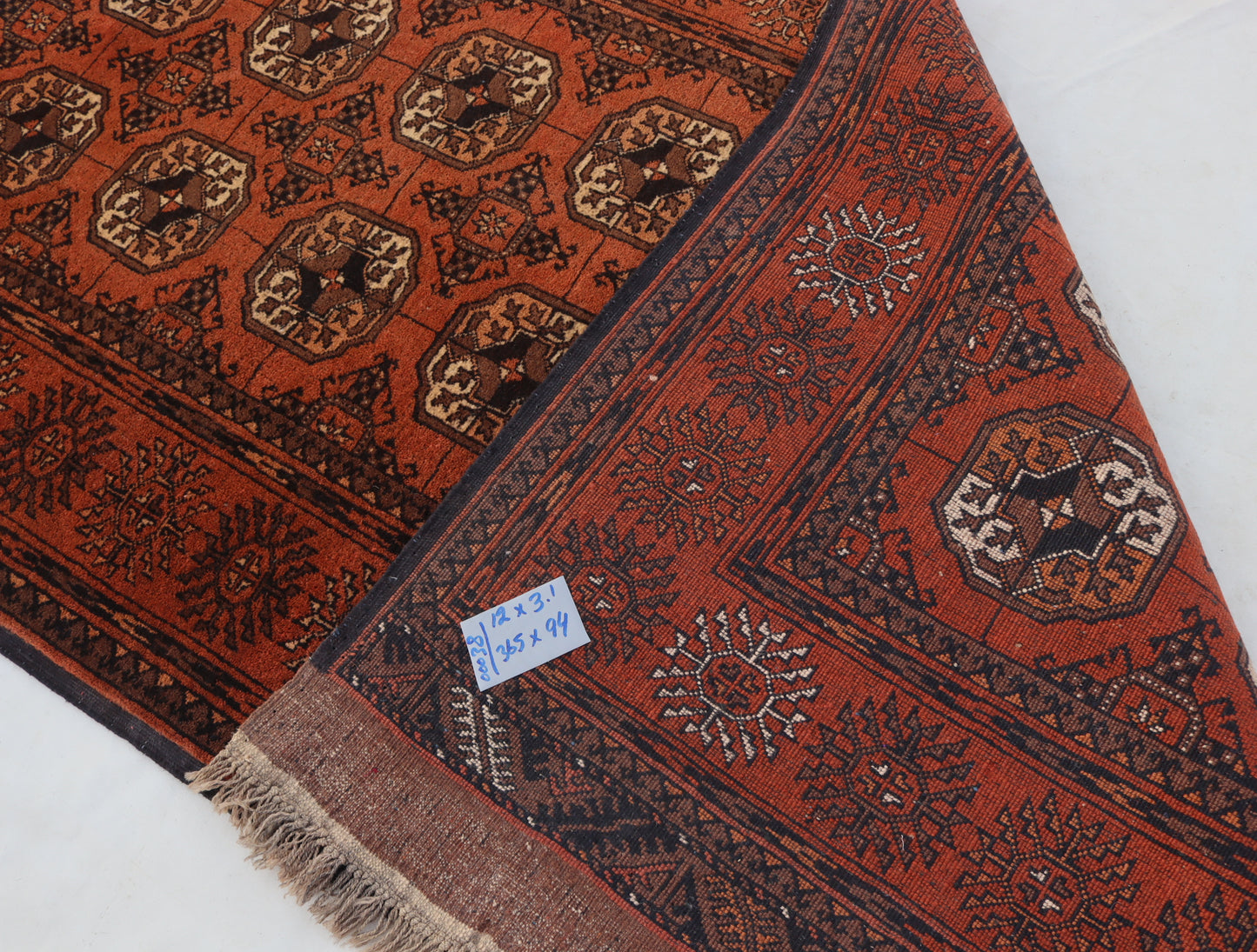 3x12 ft 1920s Antique Tekke Ahal Runner , Collectors Piece Red Vintage Ersari Rug, Afghan Oriental Turkmen Rug, One of Kind Hallway Rug