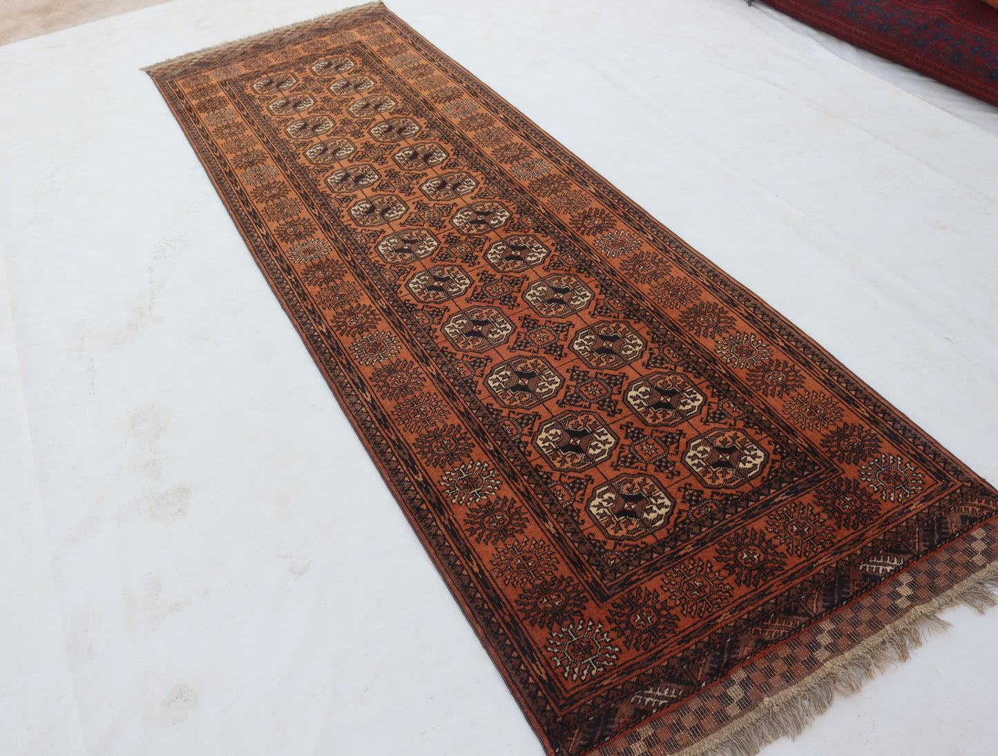 3x10 ft 1920s Antique Tekke Ahal Runner , Collectors Piece Red Vintage Ersari Rug, Afghan Oriental Turkmen Rug, One of Kind Hallway Rug