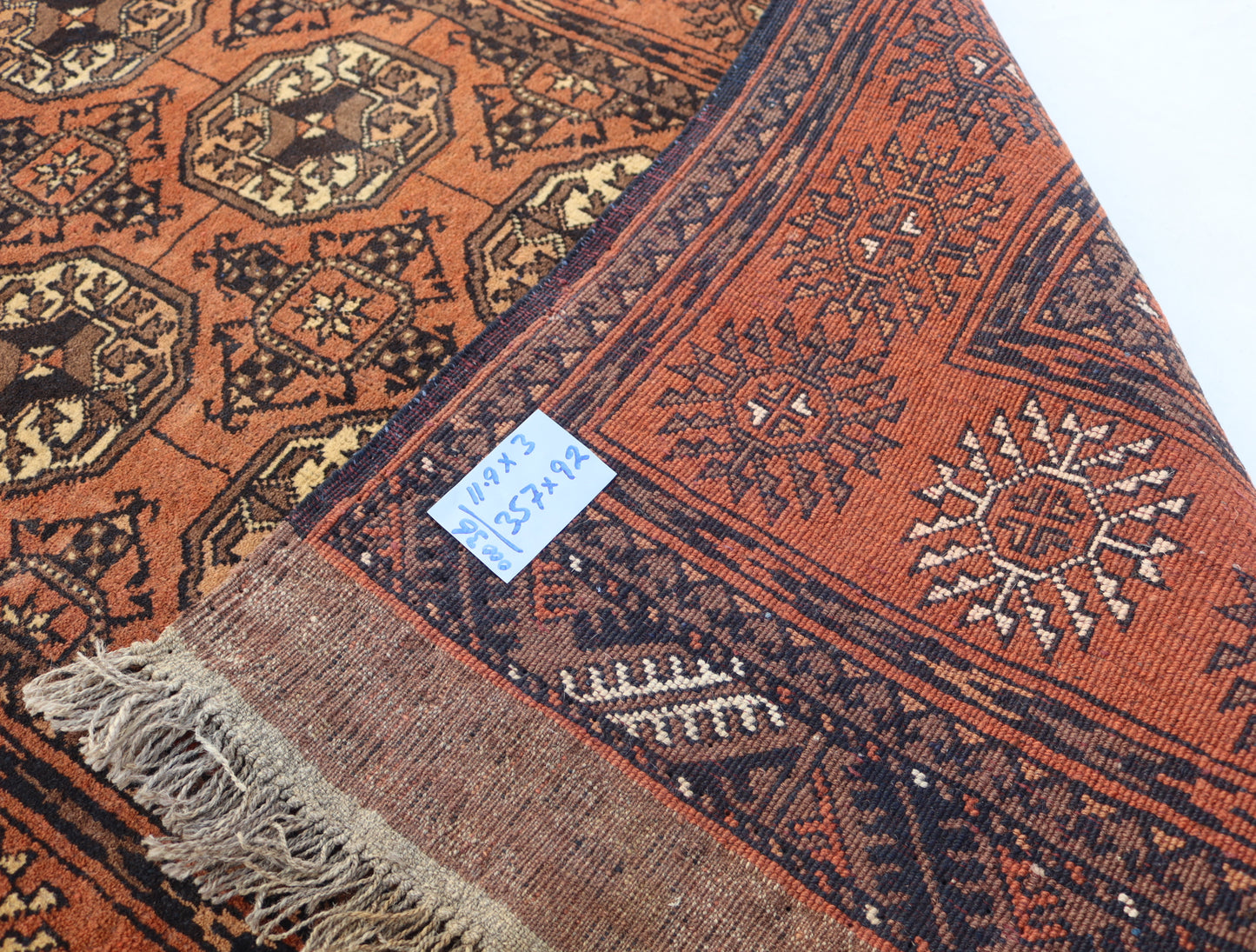 3x12 ft 1920s Antique Tekke Ahal Runner , Collectors Piece Red Vintage Ersari Rug, Afghan Oriental Turkmen Rug, One of Kind Hallway Rug