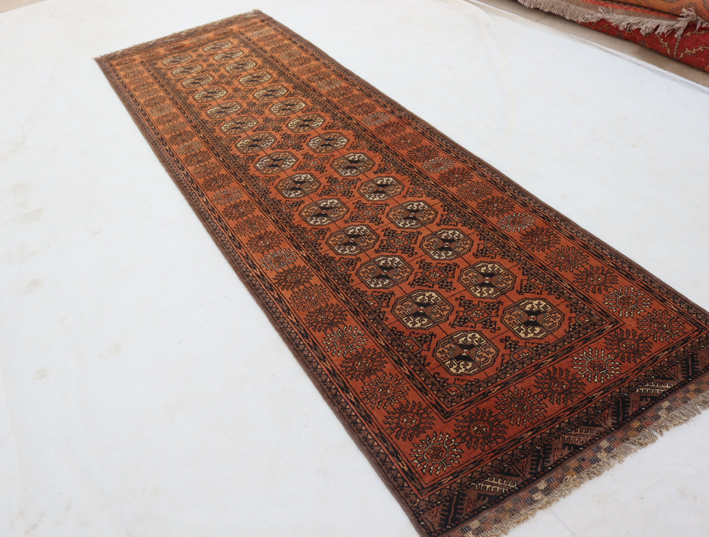 3x11 ft 1920s Antique Tekke Ahal Runner , Collectors Piece Red Vintage Ersari Rug, Afghan Oriental Turkmen Rug, One of Kind Hallway Rug