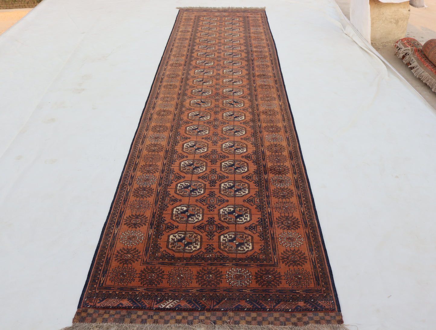 3x13 ft 1920s Antique Tekke Ahal Runner , Collectors Piece Red Vintage Ersari Rug, Afghan Oriental Turkmen Rug, One of Kind Hallway Rug