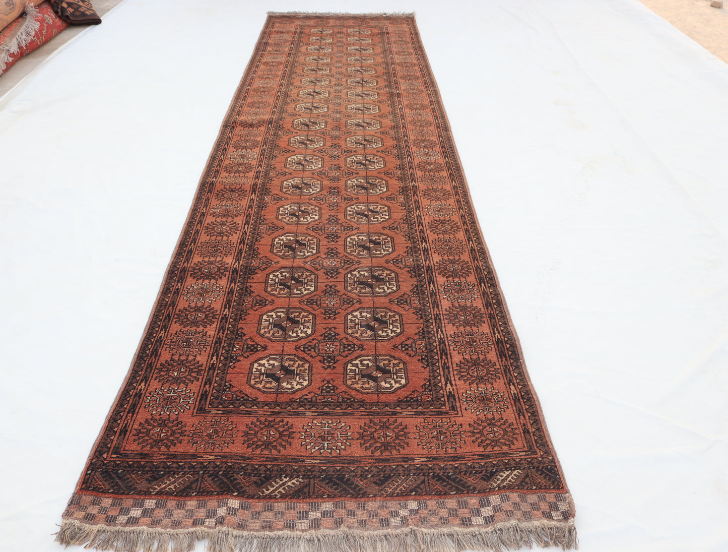3x12 ft 1920s Antique Tekke Ahal Runner , Collectors Piece Red Vintage Ersari Rug, Afghan Oriental Turkmen Rug, One of Kind Hallway Rug