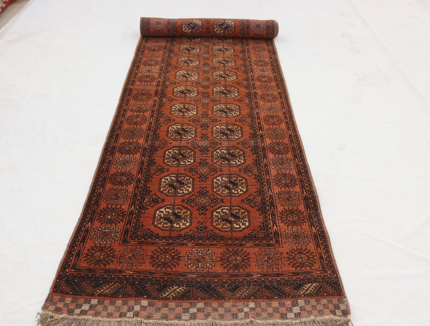 3x12 ft 1920s Antique Tekke Ahal Runner , Collectors Piece Red Vintage Ersari Rug, Afghan Oriental Turkmen Rug, One of Kind Hallway Rug