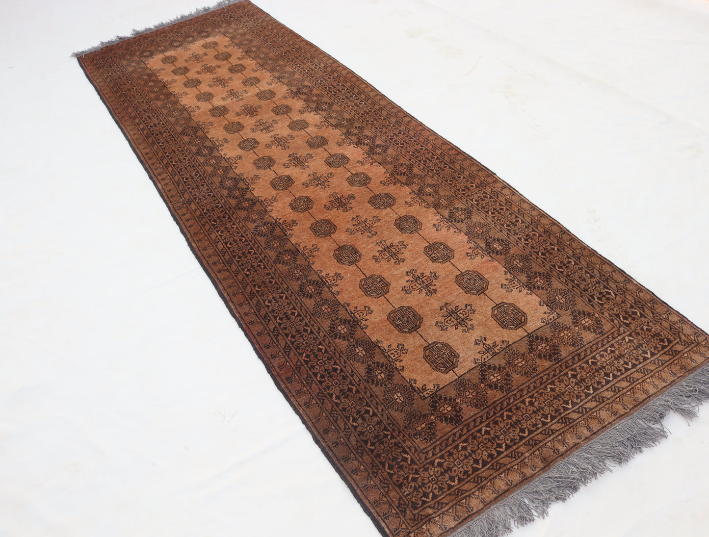 3x9 ft Terracotta Antique Rug 9 ft Runner Rug, Turkmen Handmade old Wool Rug, Hallway Runner